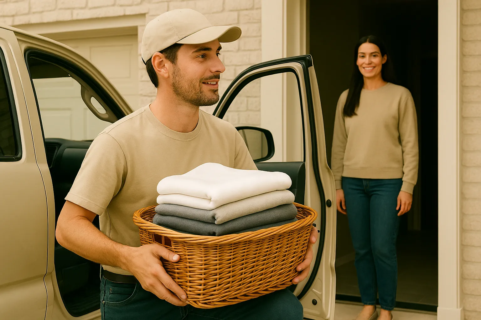 Levering van gewassen en gevouwen wasgoed aan huis